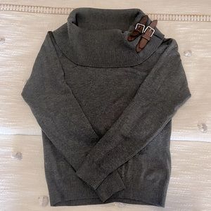 Per se silk and cashmere slouchy turtleneck sweater with buckle accent, XS